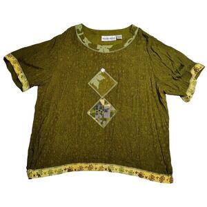 VTG MIRROR IMAGE Women Size XL Green Pull Over Blouse EUC